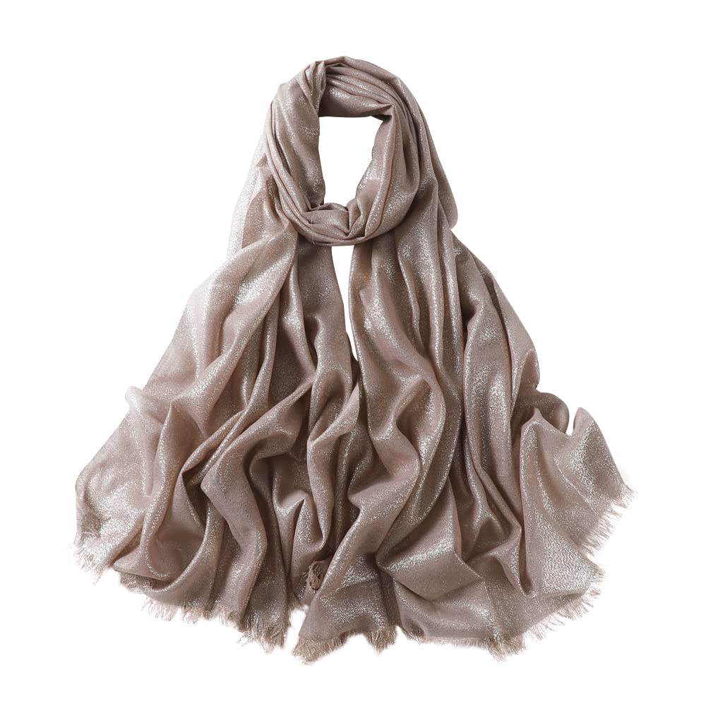 Hybeeh shimmer wrap pashmina in light khaki - front view