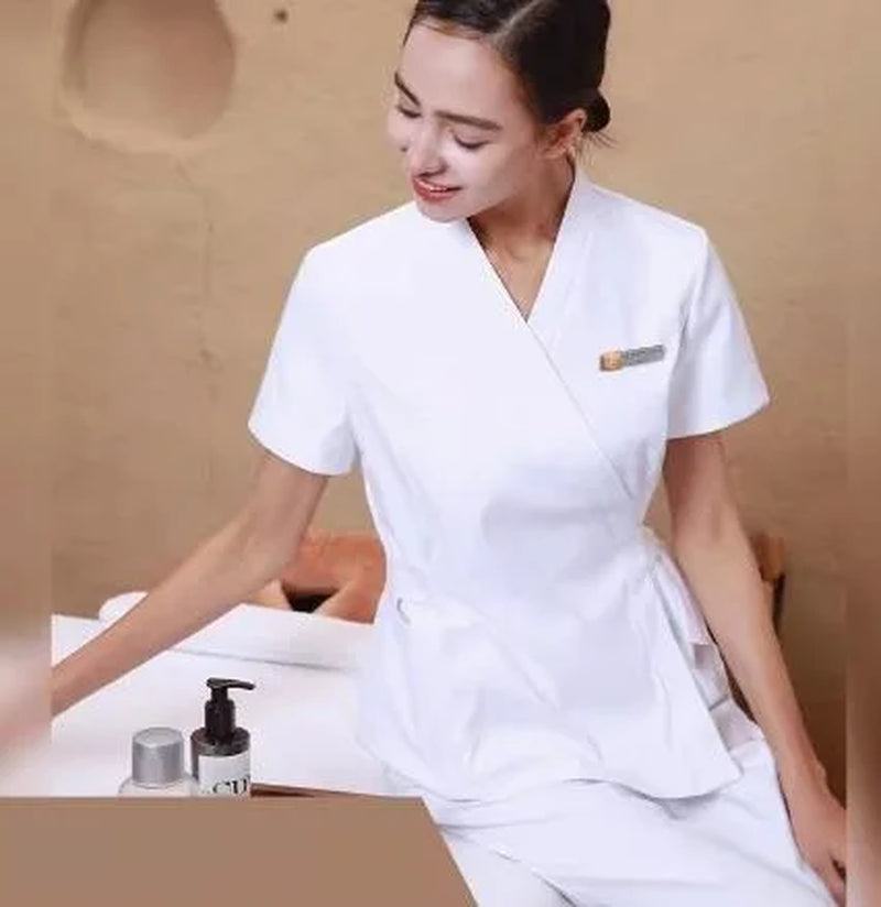 2023 High Quality Uniformes Overalls Women'S Khaki Top+Pants 2 Piece Set Hotel Staffs Work Wear Beauty Salon SPA Uniform