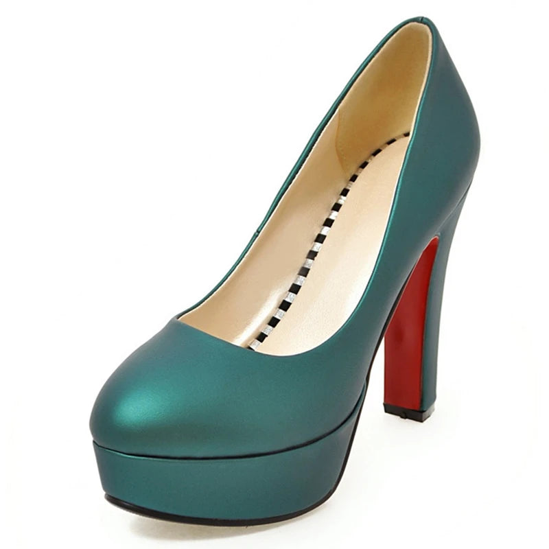 Blue Red Silver Heeled Pumps Shoes Woman High Heels Platform Fashion round Toe Women'S Heeled Office Party Dress Wedding Shoes
