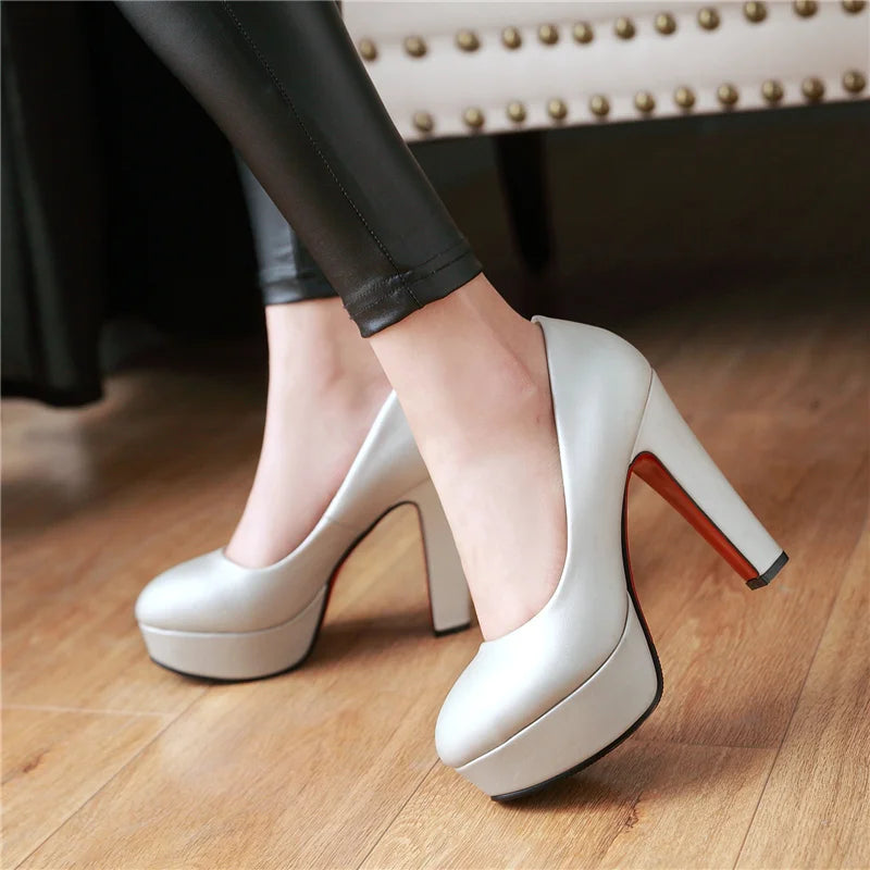 Blue Red Silver Heeled Pumps Shoes Woman High Heels Platform Fashion round Toe Women'S Heeled Office Party Dress Wedding Shoes