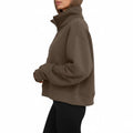 Chic cropped zip hoodie with thumb hole - side view