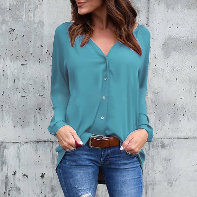 Chic V-Neck Chiffon Button Blouse