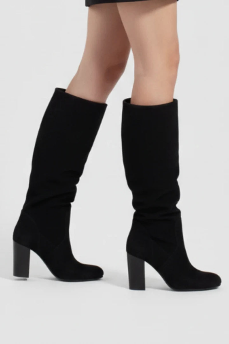 Women'S Knee-High Boots with Pointed Toes and Block Heels