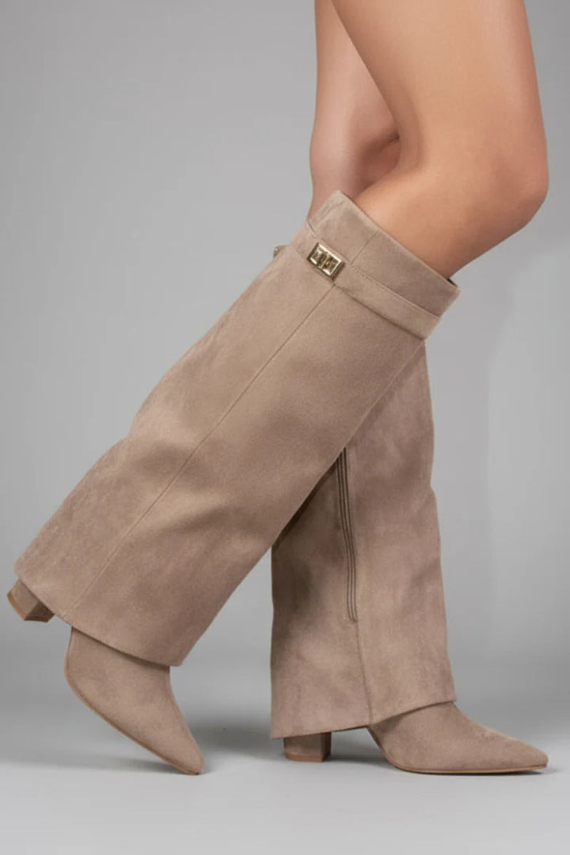 Women'S Knee-High Boots with Pointed Toes and Block Heels