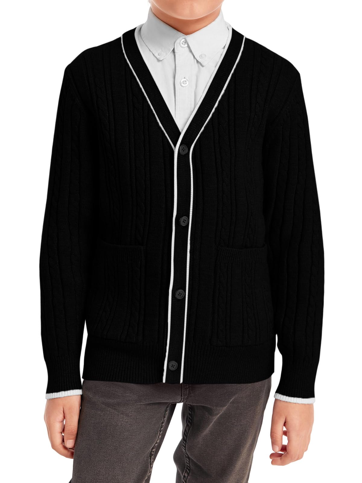 Classic V-neck cable cardigan for kids - front view