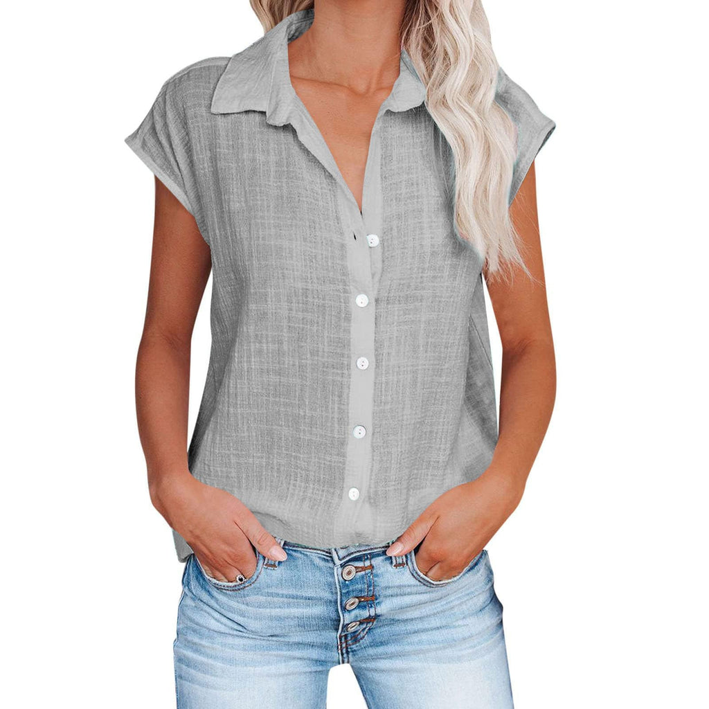 Linen cap sleeve summer shirt for women - lifestyle