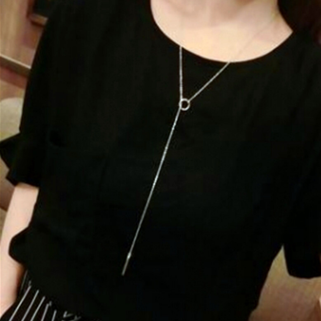 Silver lariat link necklace - styled view