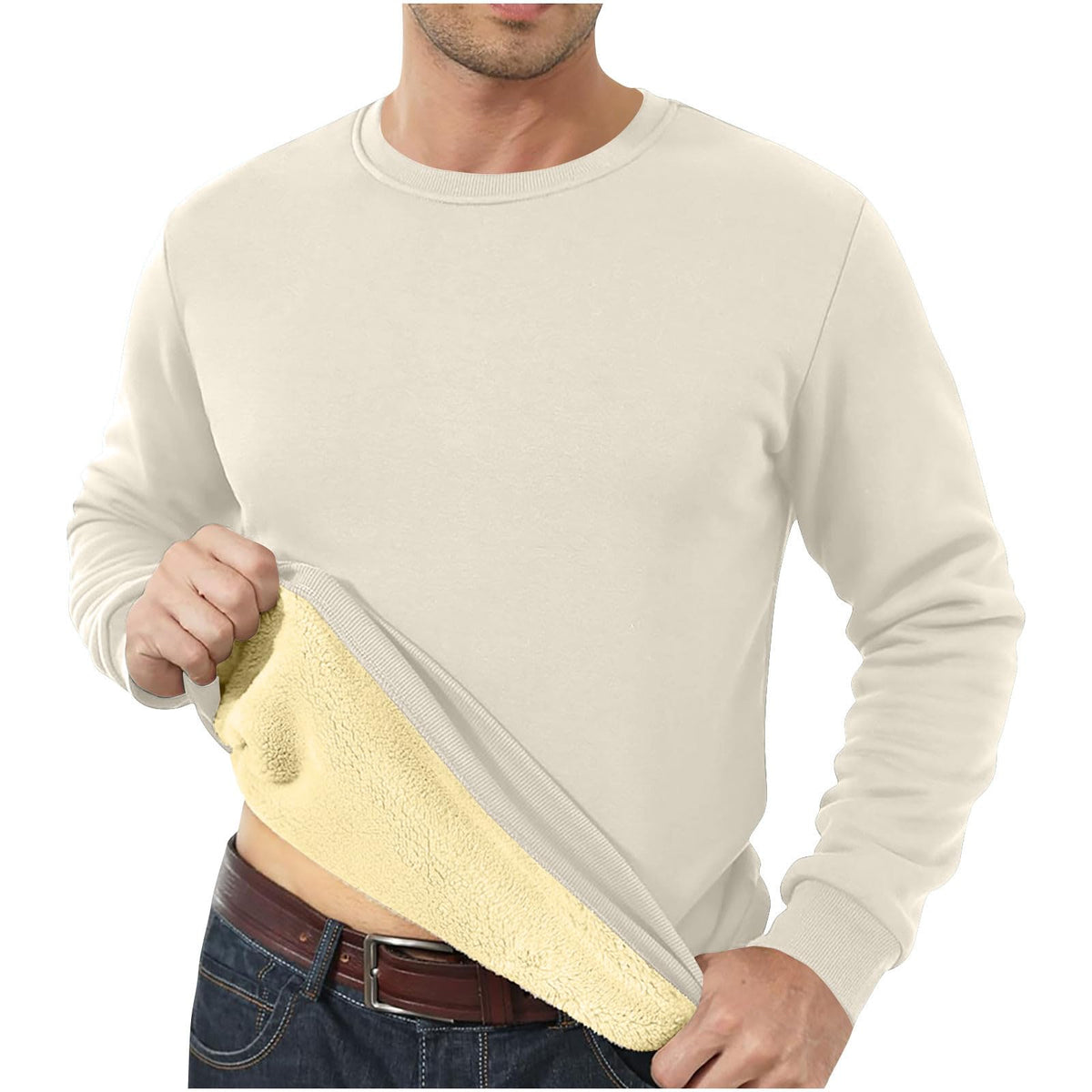 Beige men's long sleeve thermal sweatshirt - front view