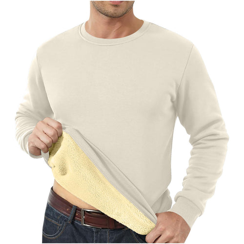 Beige men's long sleeve thermal sweatshirt - front view