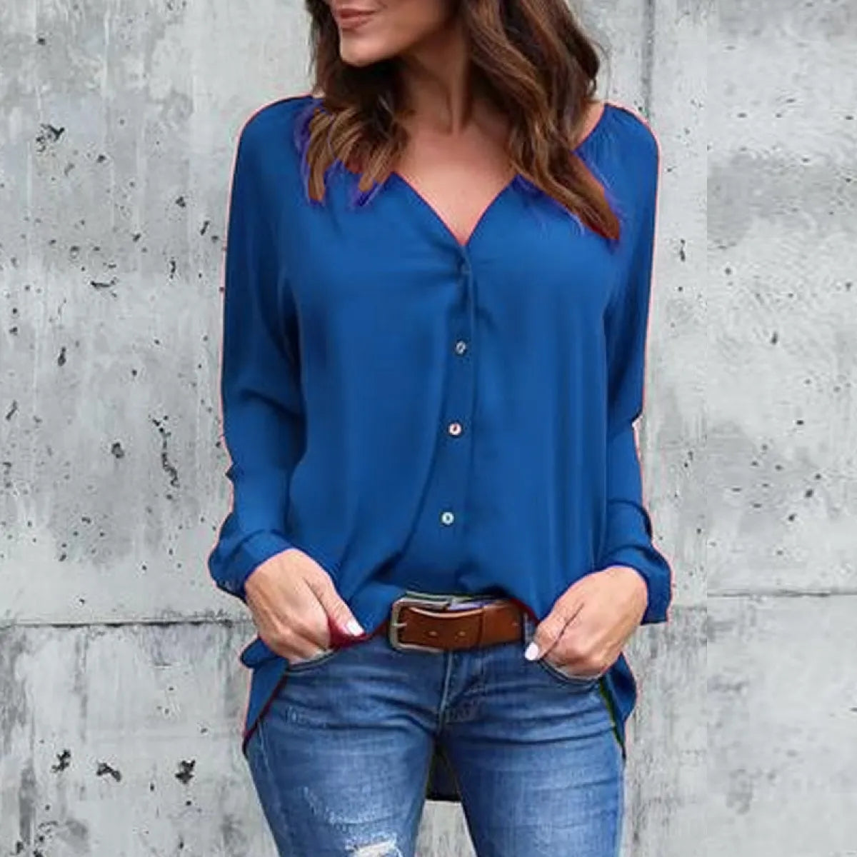 Chic V-Neck Chiffon Button Blouse