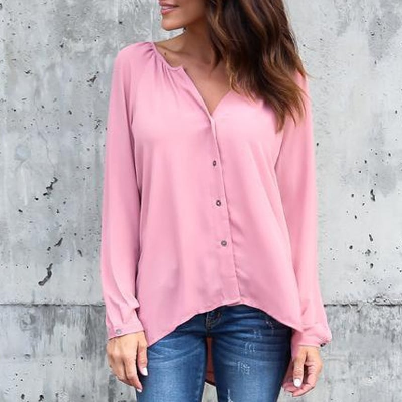 Chic V-Neck Chiffon Button Blouse
