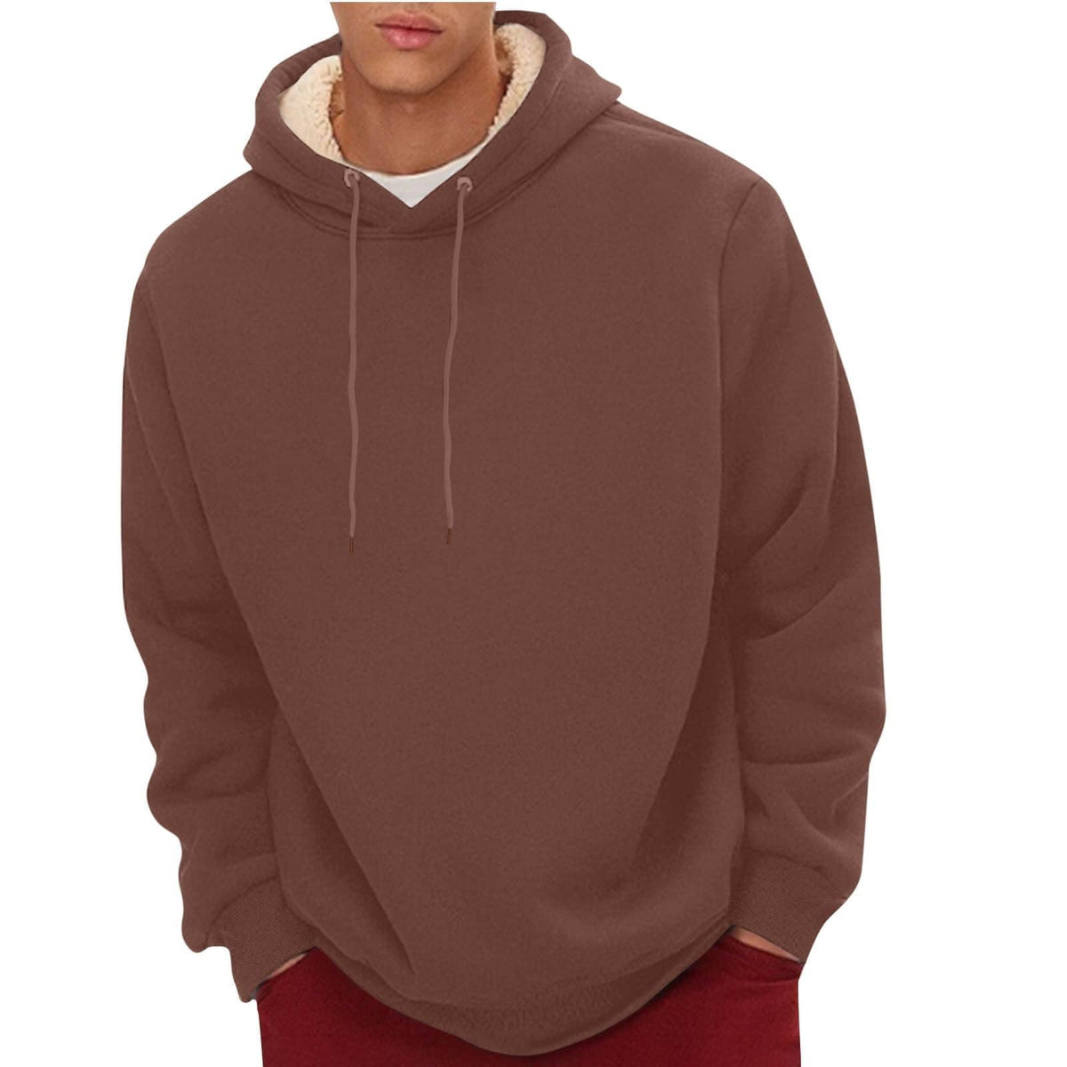 Sherpa lined thermal hoodie pullover for men - brown