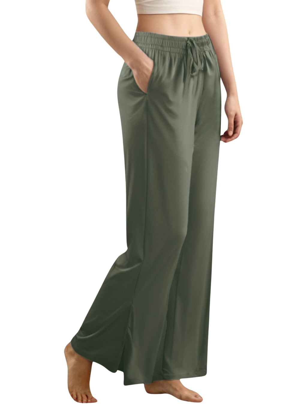 ChillFlex wide leg yoga lounge pants with pockets - front view