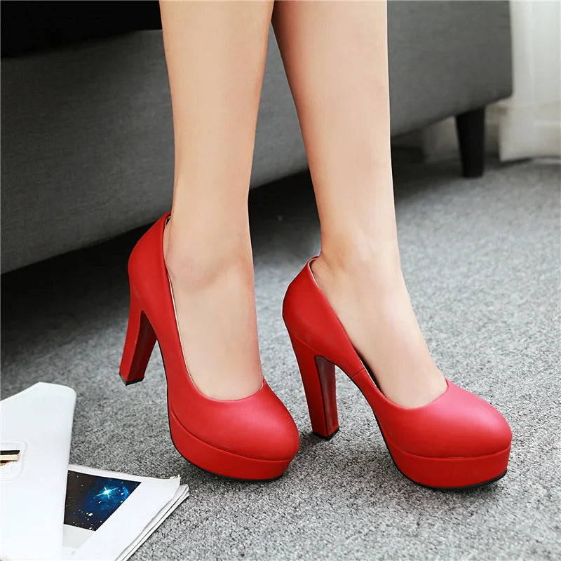 Blue Red Silver Heeled Pumps Shoes Woman High Heels Platform Fashion round Toe Women'S Heeled Office Party Dress Wedding Shoes