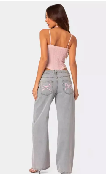 Vintage Print Loose Jeans Back