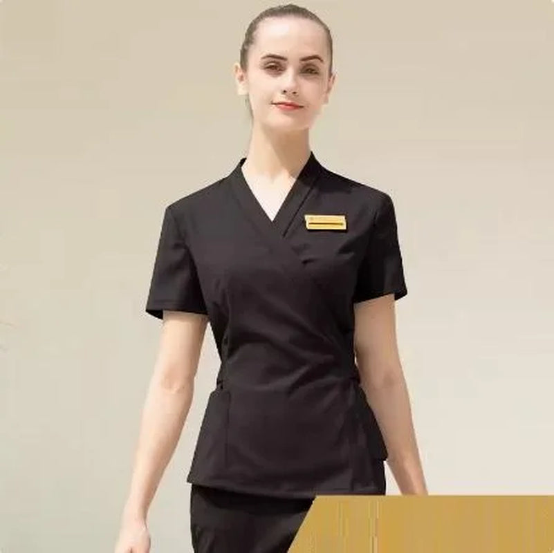 2023 High Quality Uniformes Overalls Women'S Khaki Top+Pants 2 Piece Set Hotel Staffs Work Wear Beauty Salon SPA Uniform