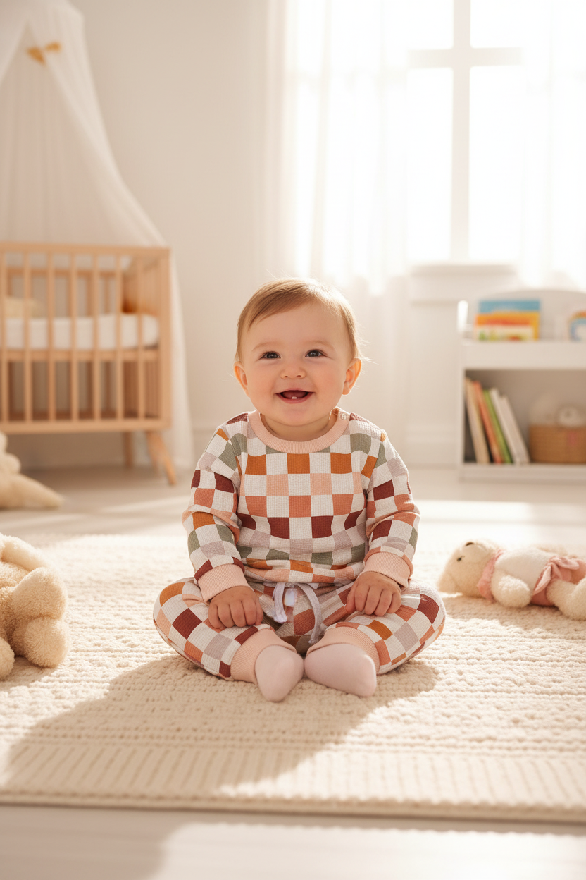 Karwuiio chic checkered baby outfit set 0-6 months 