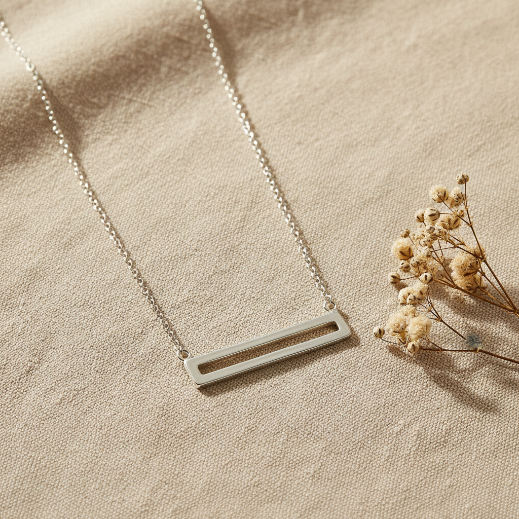 Sterling silver bar pendant necklace - front view
