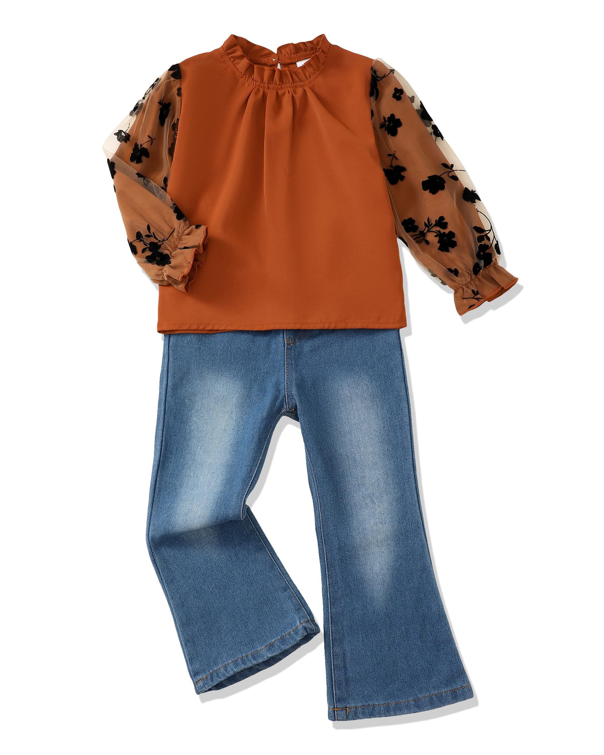 Renotemy girl's fashion set in brown - front view