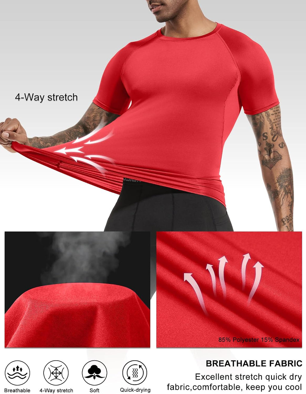 Vivelo Life Men's Cool Dry Compression Sports  T-Shirts - Available in Packs of 1, 3, or 5 (Short/Long Sleeve)