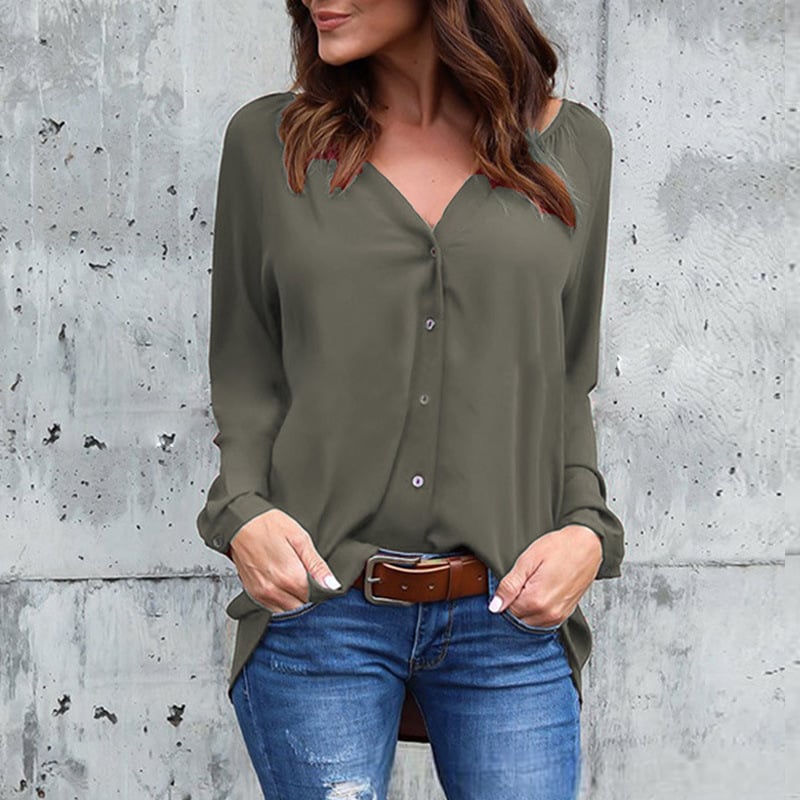 Chic V-Neck Chiffon Button Blouse