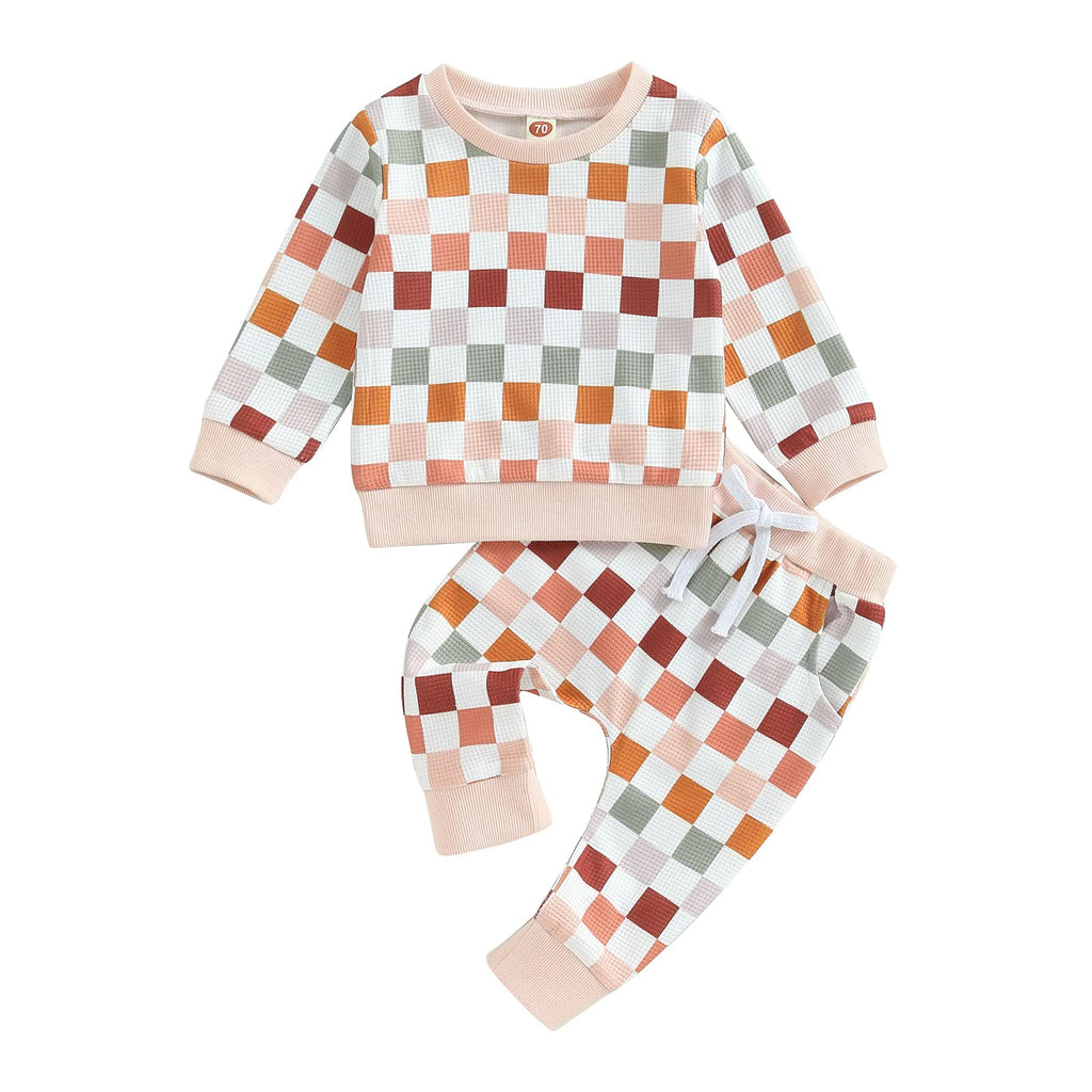 Karwuiio chic checkered baby outfit set 0-6 months - detail view