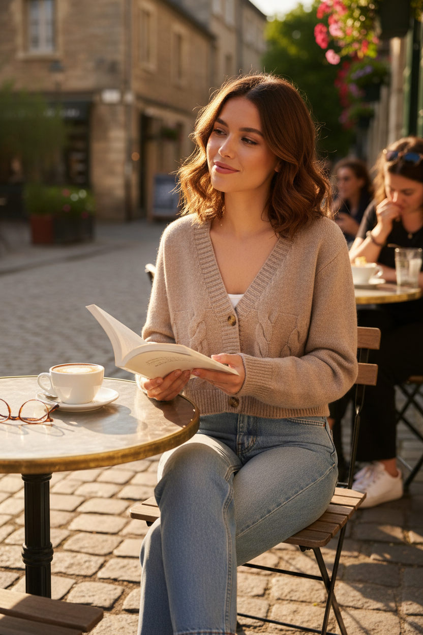 Chic Short Cardigan - Apricot Café