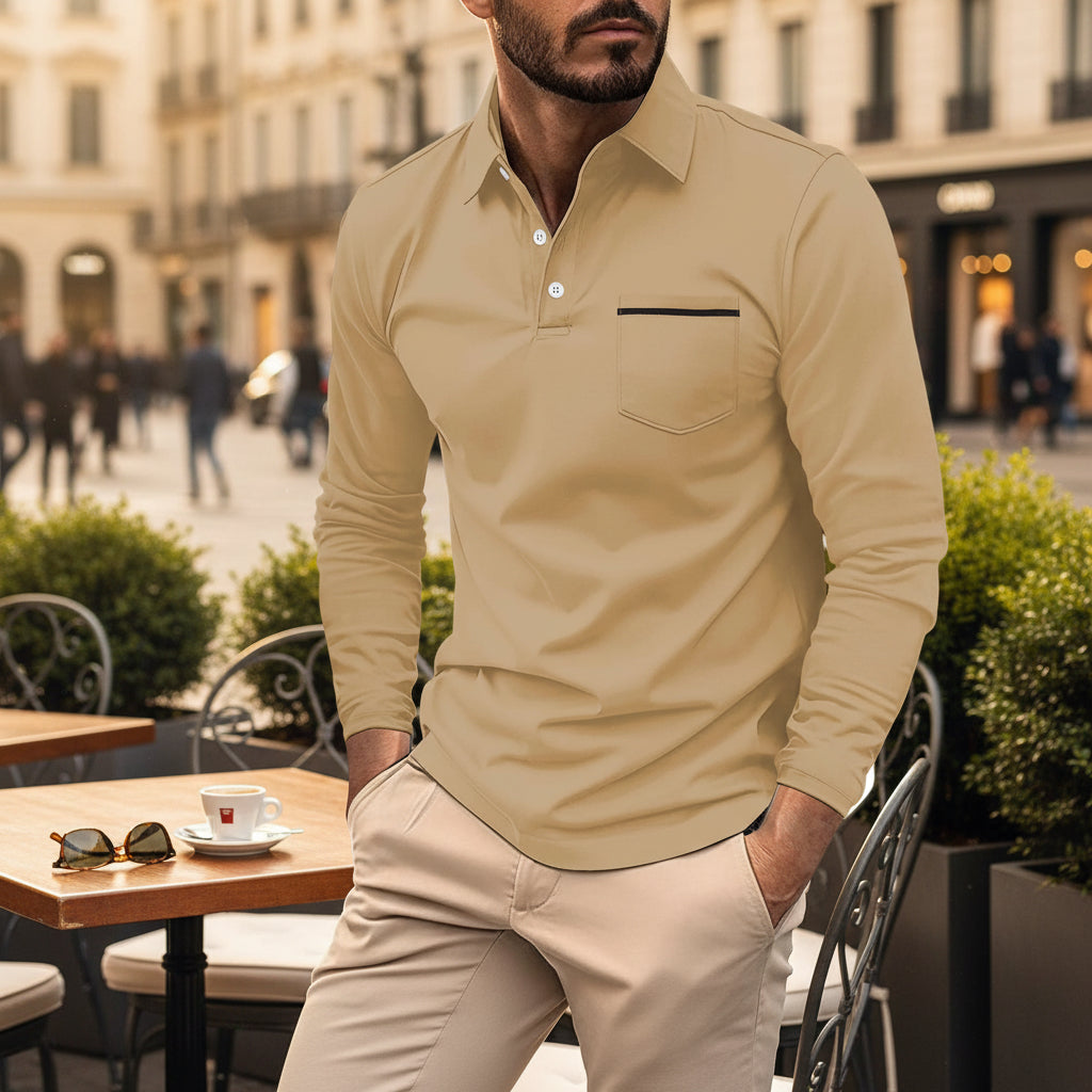Sleek long sleeve men's polo shirt with pocket - lifestyle