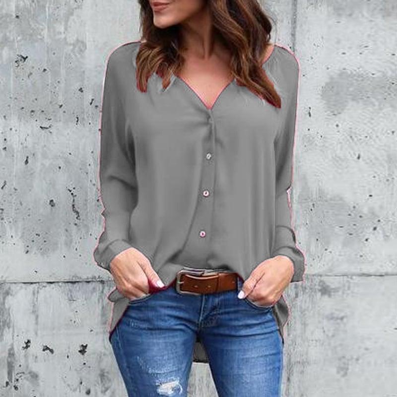 Chic V-Neck Chiffon Button Blouse