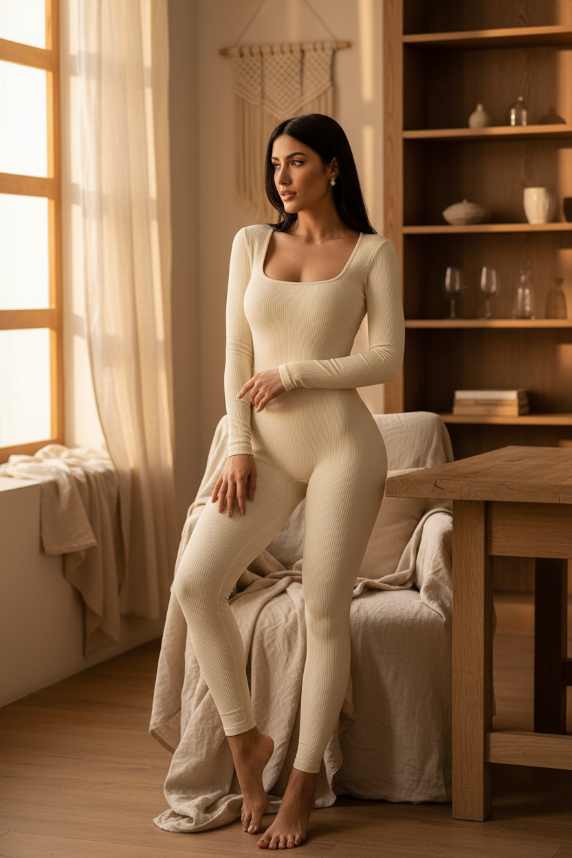 Chic women's fitness bodysuit - lifestyle