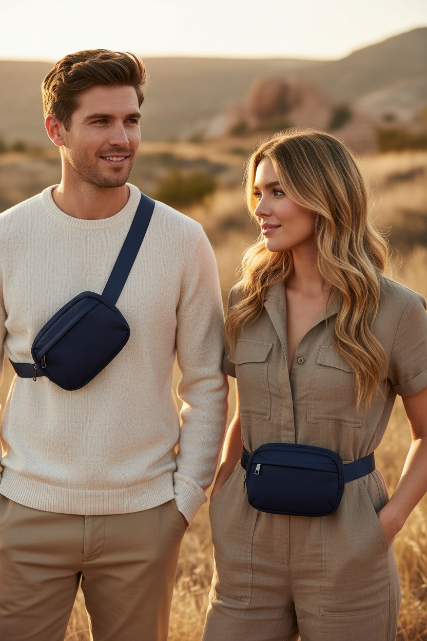 FlexStrap Navy Belt Bag - Man and Woman Lifestyle