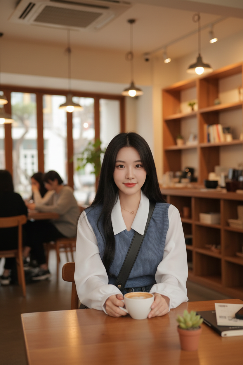 K-Fashion Polo Top - Café