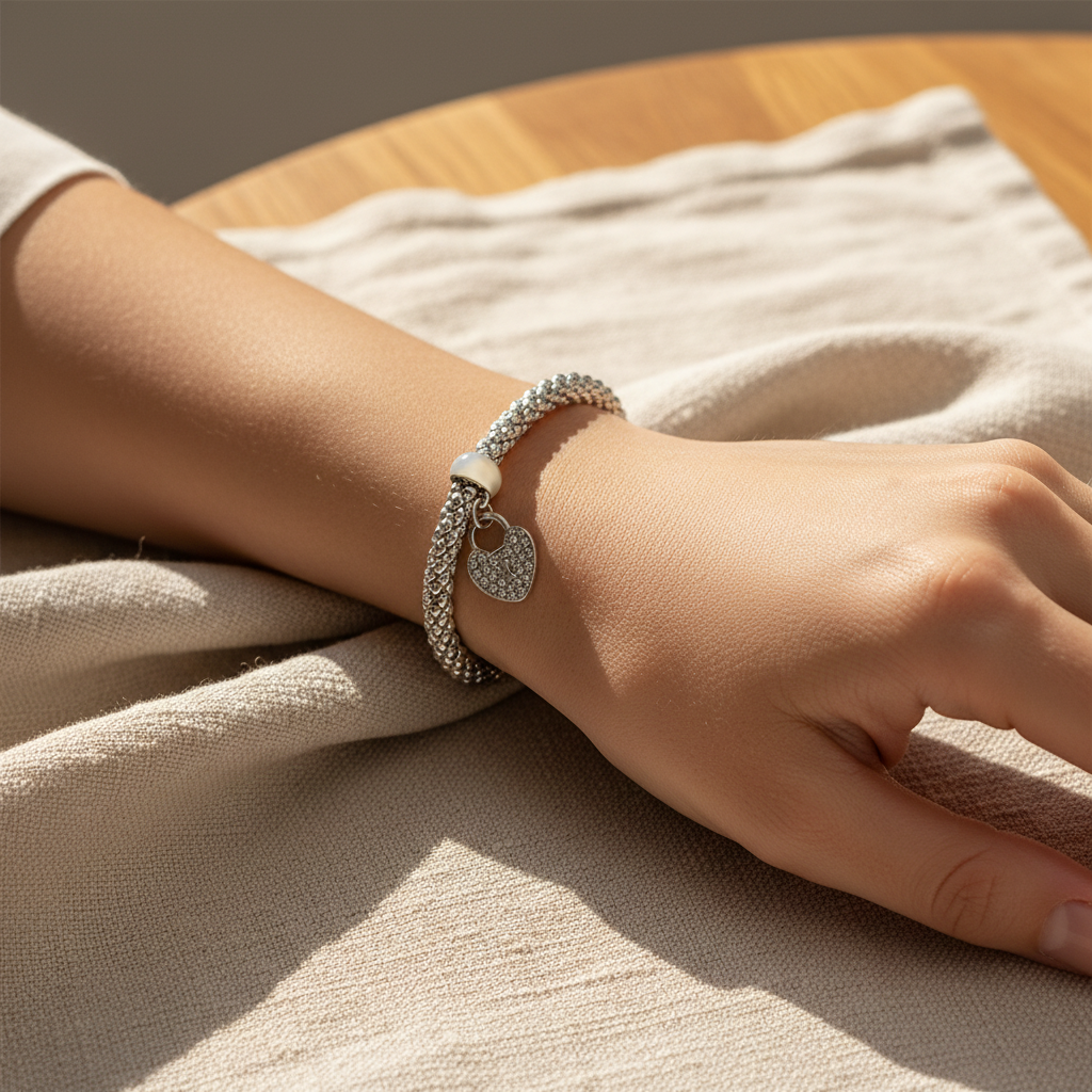 Cherish silver bracelet - front view